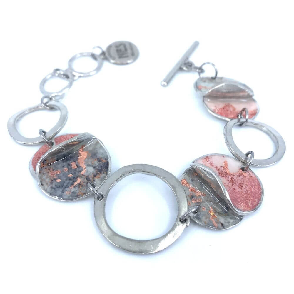 BR112-Bracelet rond en étain rose et or rose