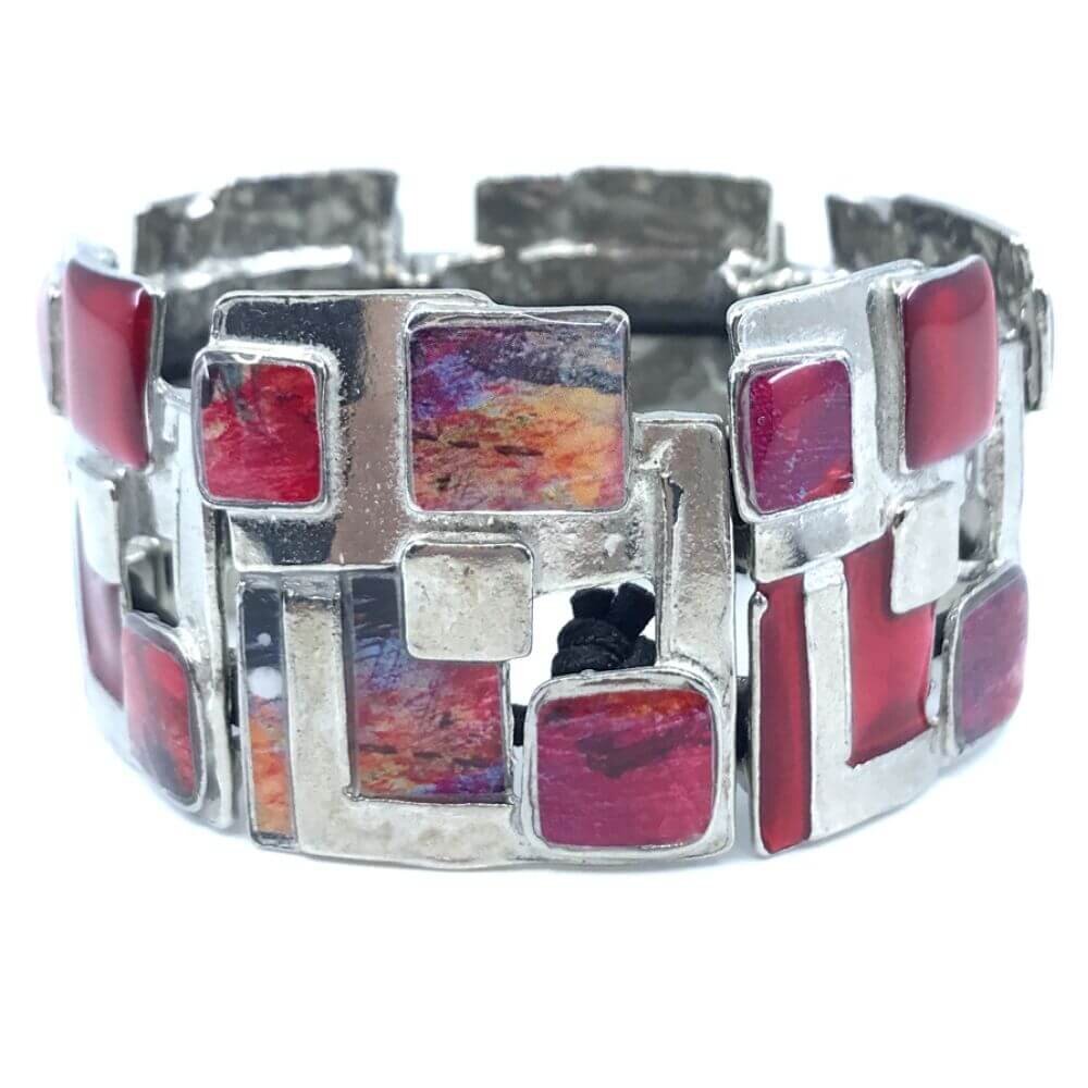 BR14-Bracelet élastique carreauté rouge