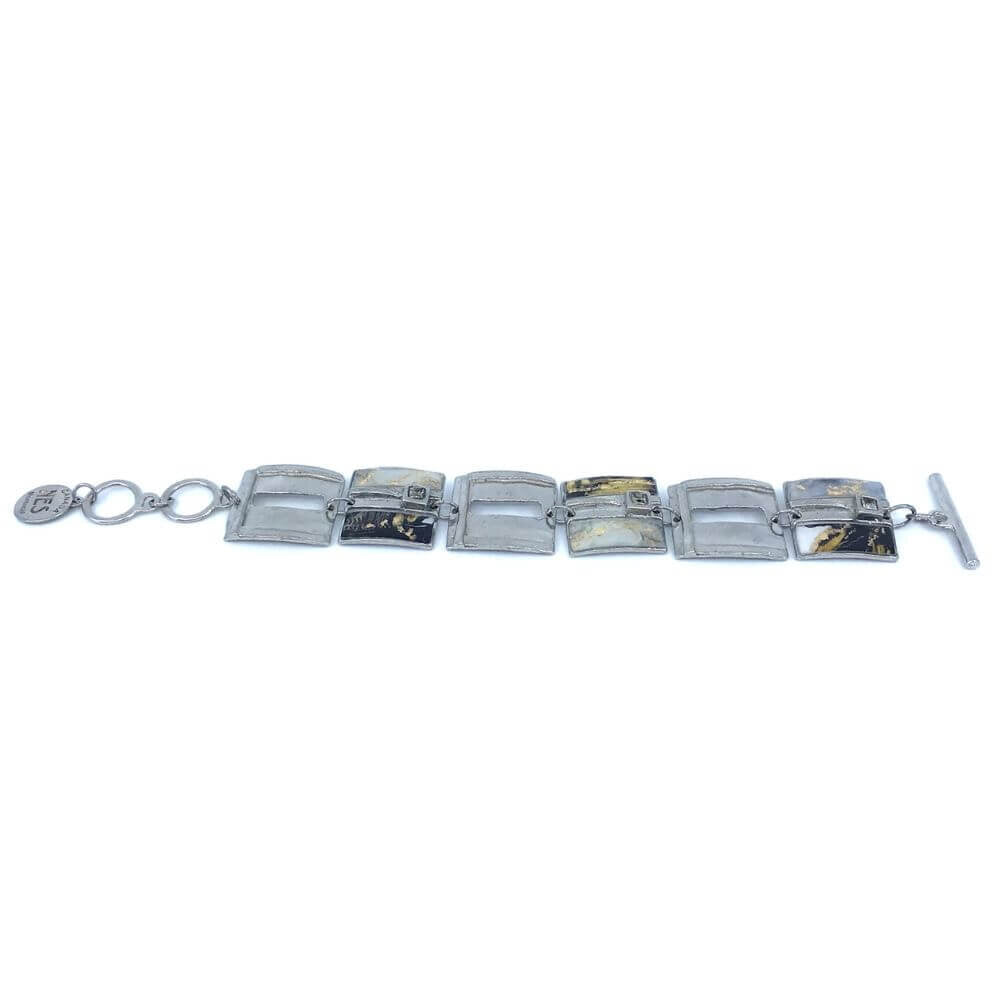 Bracelet carré en étain noir et or avec cristal