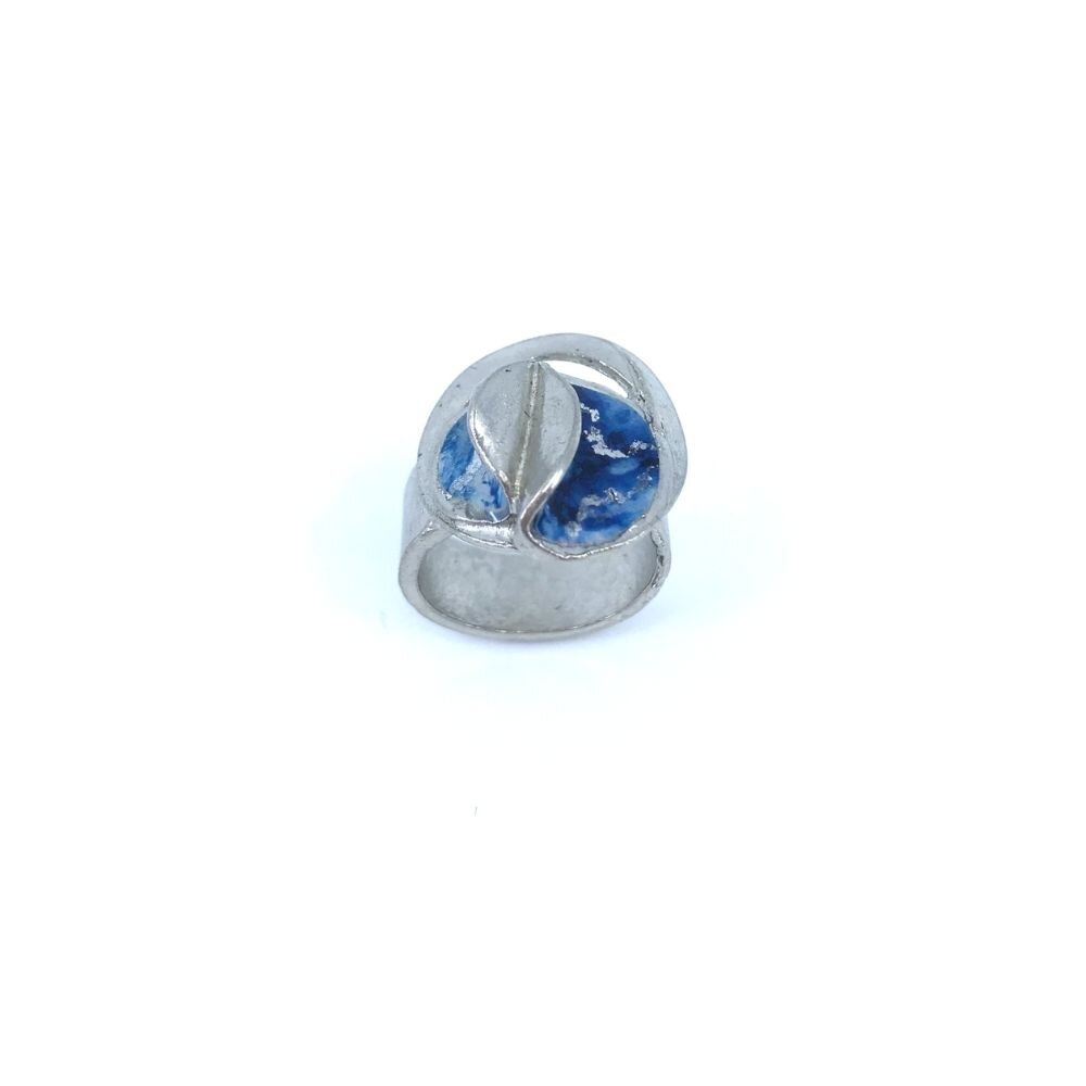 Double blue and silver bloom ring