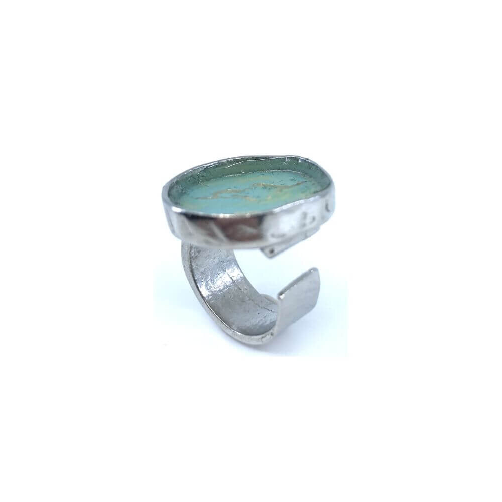 Bague géode aqua et or