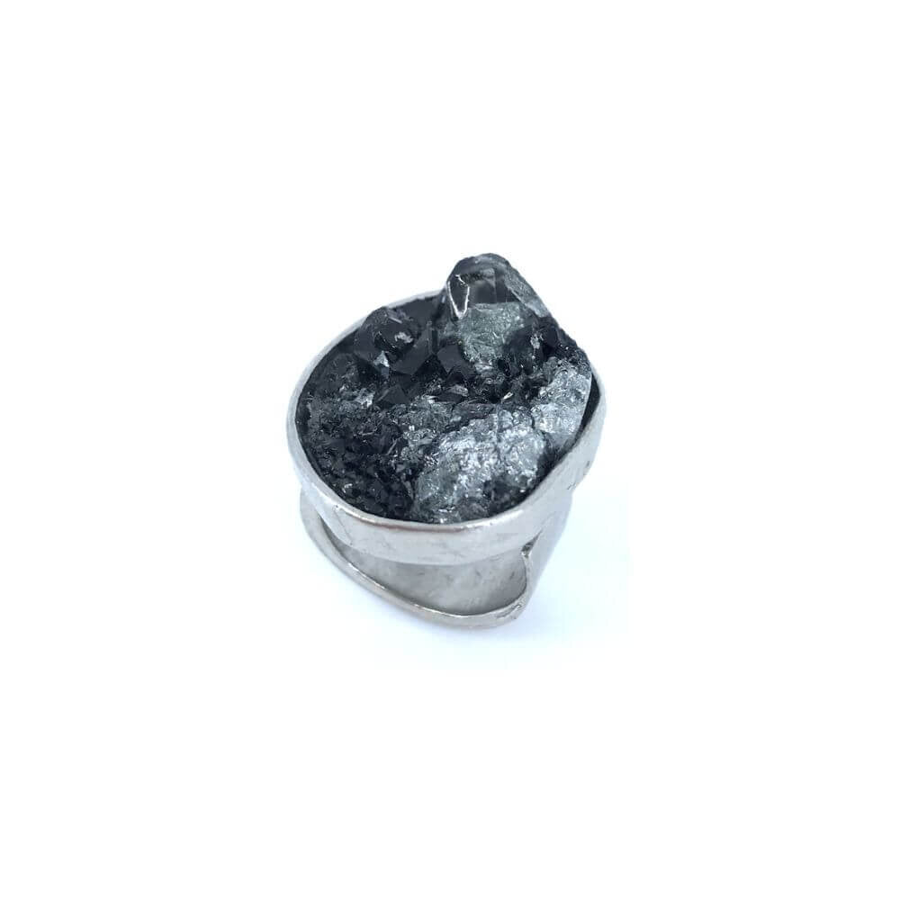 Bague géode avec pierre noir