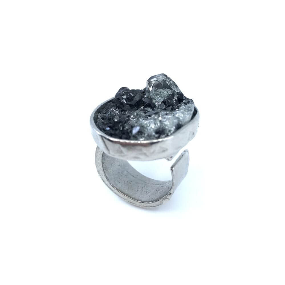 Bague géode avec pierre noir