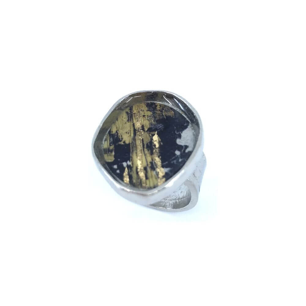 Bague géode noir et or
