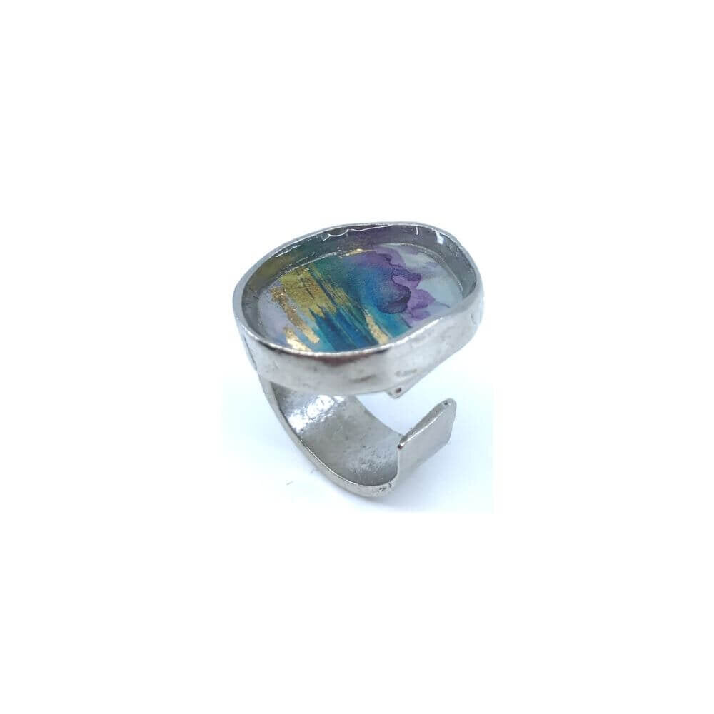 Bague géode violet et or