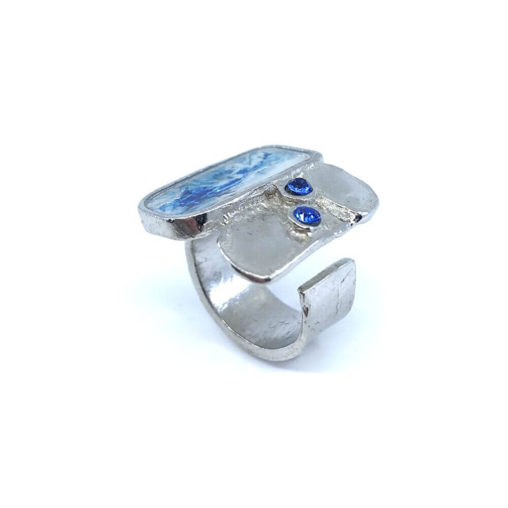 Bague satellite bleu et argent