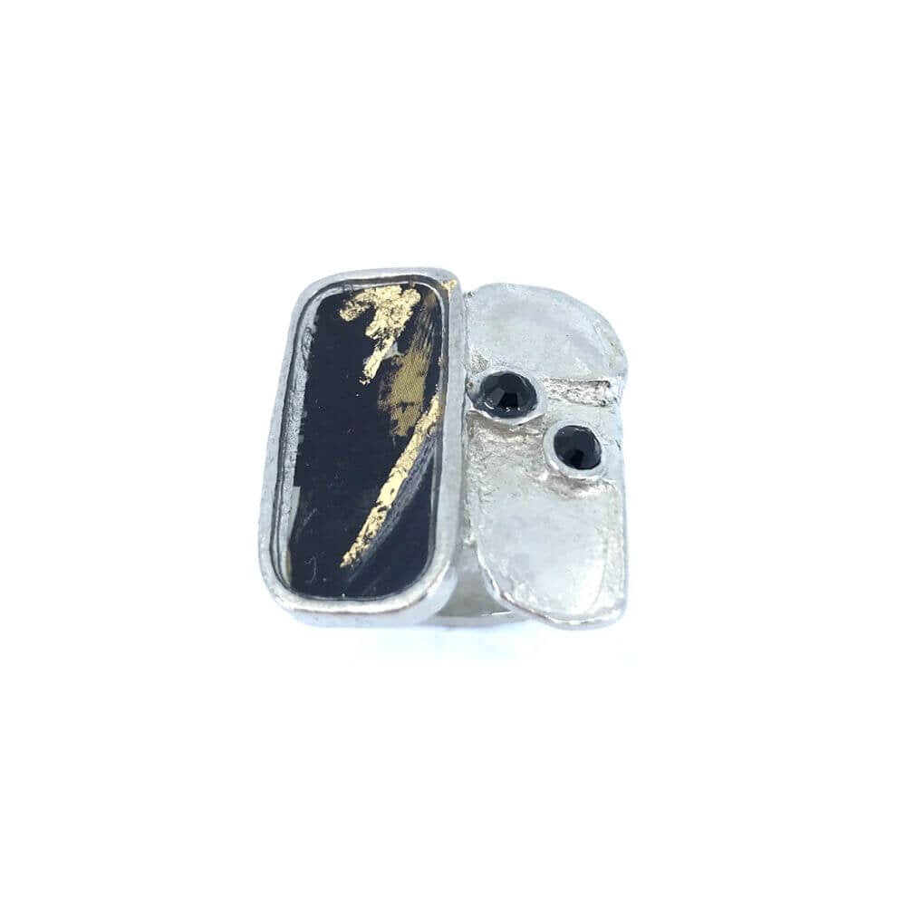 Bague satellite noir et or