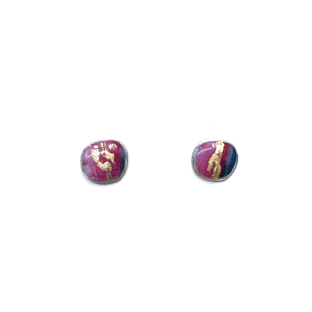 Boucles d'oreilles Bloom à porter de 2 façons-violet et or
