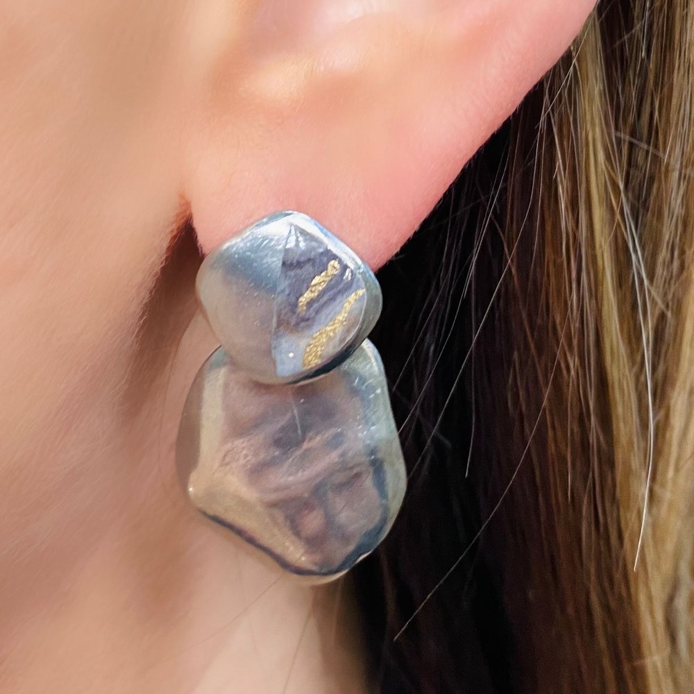 Boucles d'oreilles Jenny noir et or - à porter de 2 façons