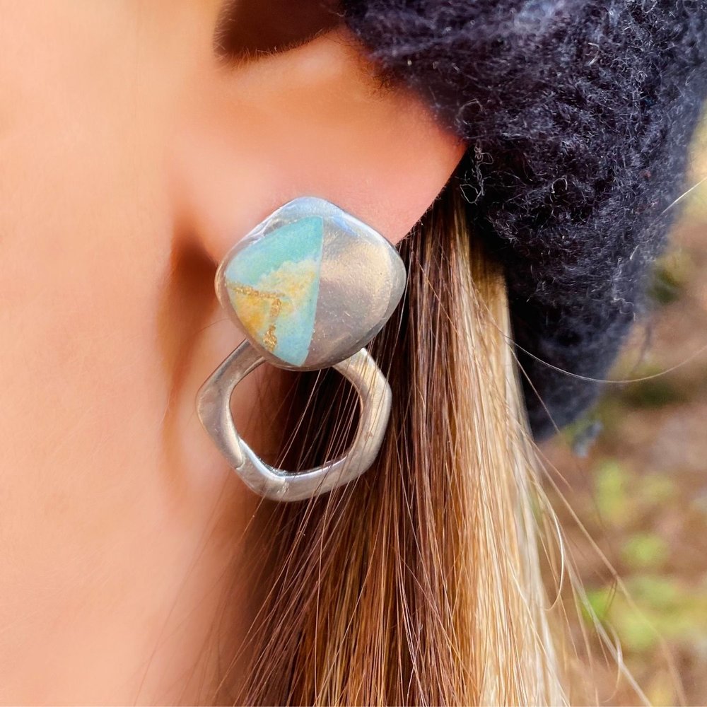 Boucles d'oreilles Juliette aqua et or
