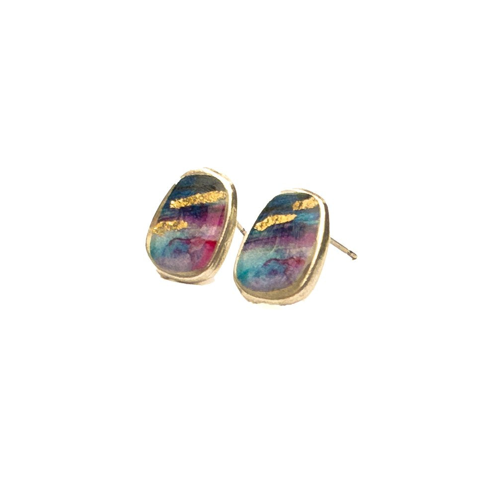 Boucles d'oreilles Mindy turquoise, mauve et or