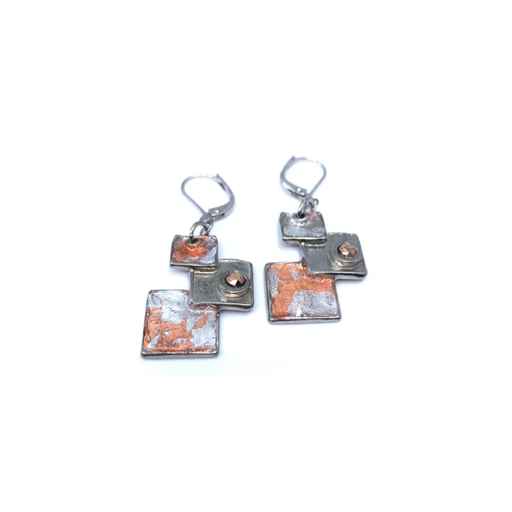 Boucles d'oreilles carreautées-safari or rose