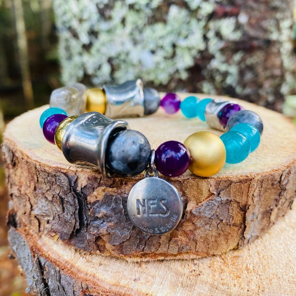 Bracelet Malibu violet, turquoise et or