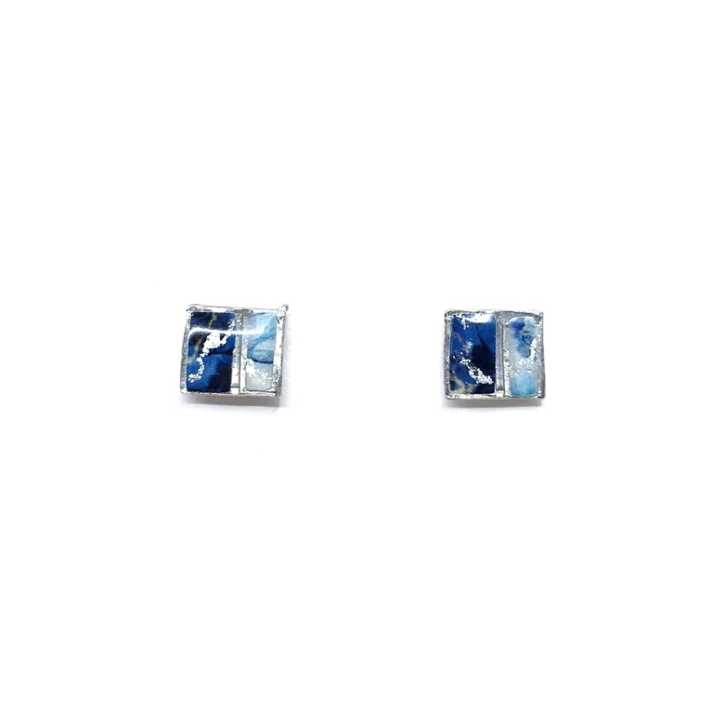 EA162-Boucles d'oreilles à porter de 2 façons-bleu et argent