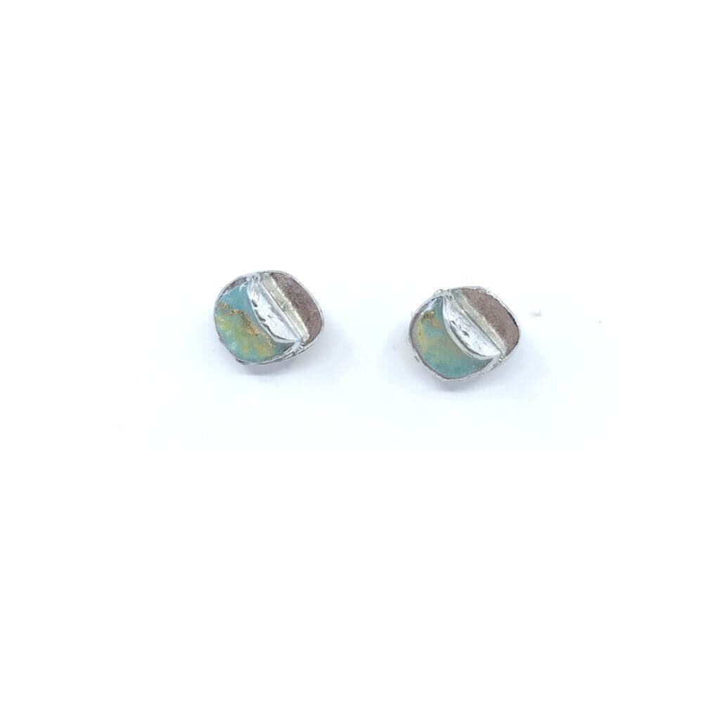EA163-Boucles d'oreilles rondes à porter de 2 façons-aqua et or