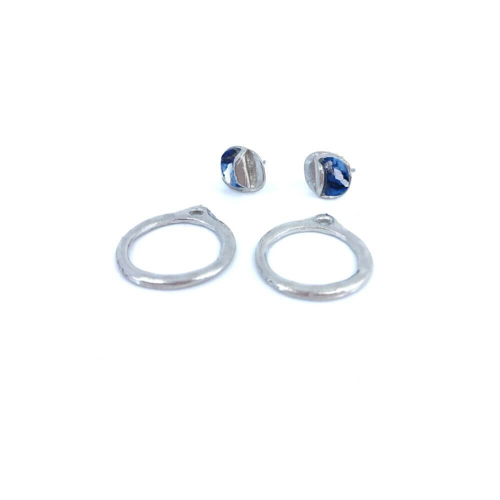 EA163-Boucles d'oreilles rondes à porter de 2 façons-bleu et argent