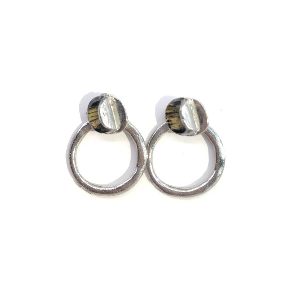 EA163-Boucles d'oreilles rondes à porter de 2 façons-noir et or