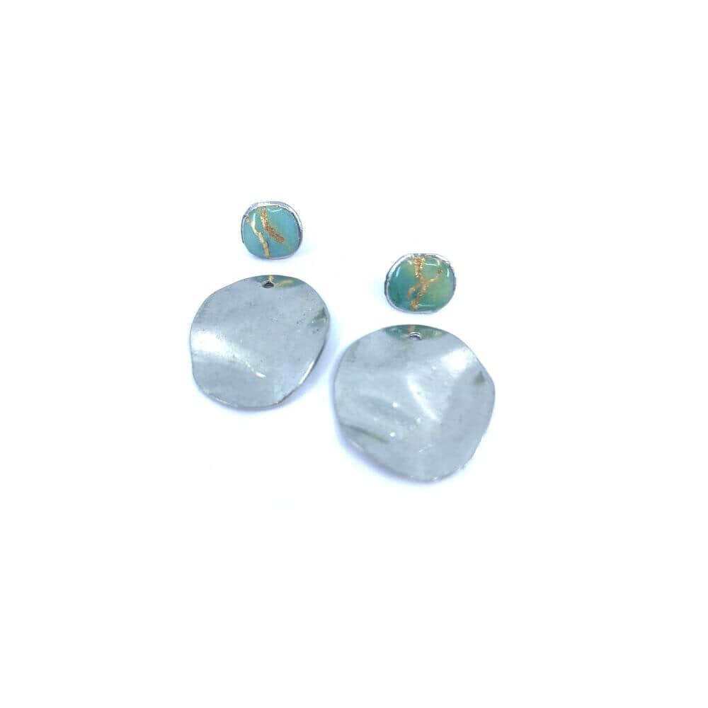 EA164-Boucles d'oreilles Bloom à porter de 2 façons-aqua et or