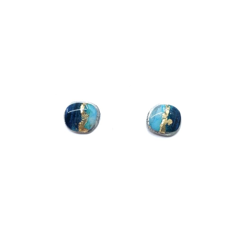 EA164-Boucles d'oreilles Bloom à porter de 2 façons-deux bleus et or