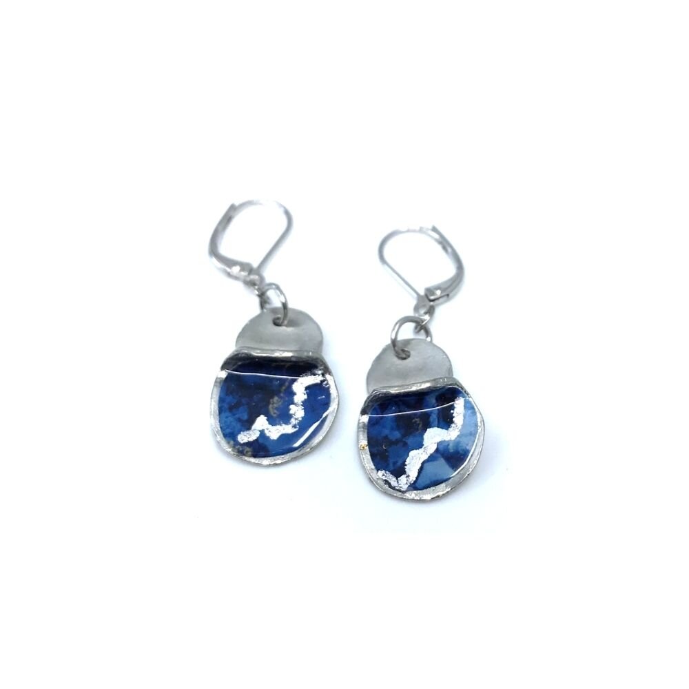 EA165-Boucles d'oreilles pendantes Bloom-bleu et argent