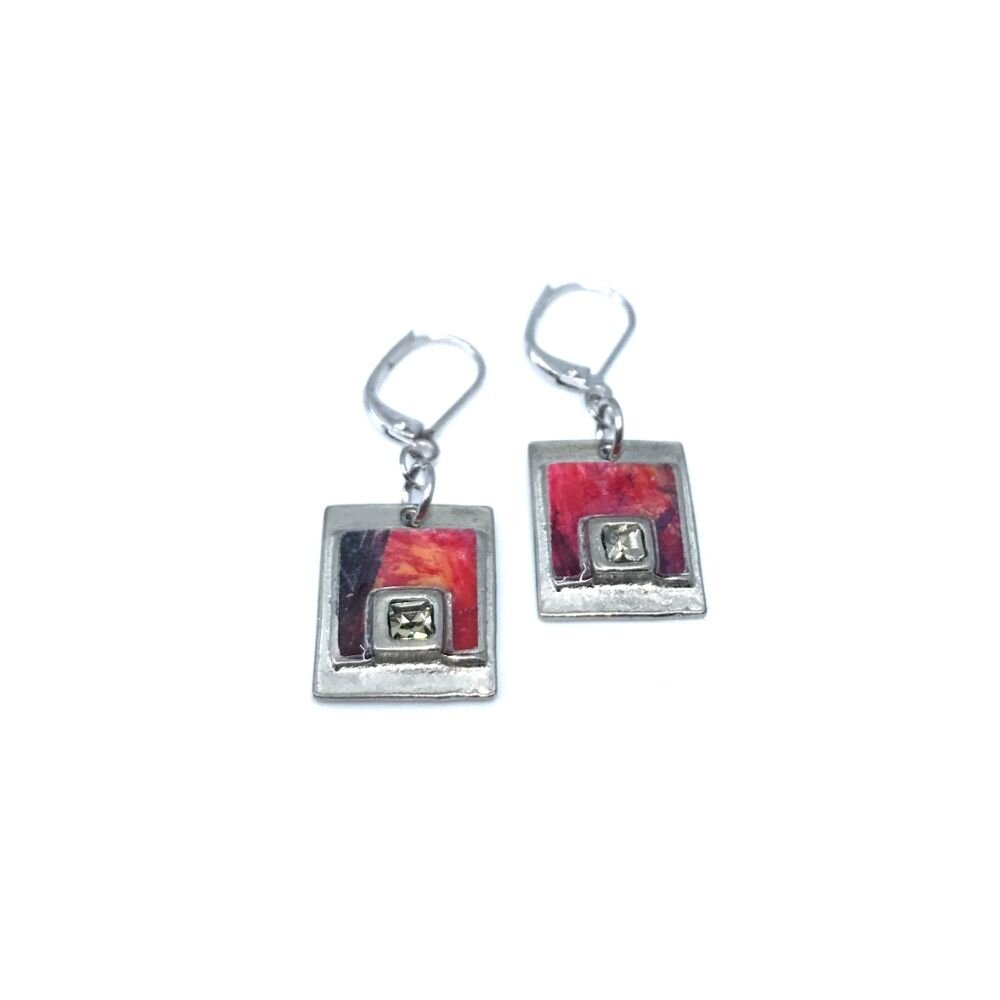 EA54-Boucles d'oreilles carrées avec cristal-image rouge