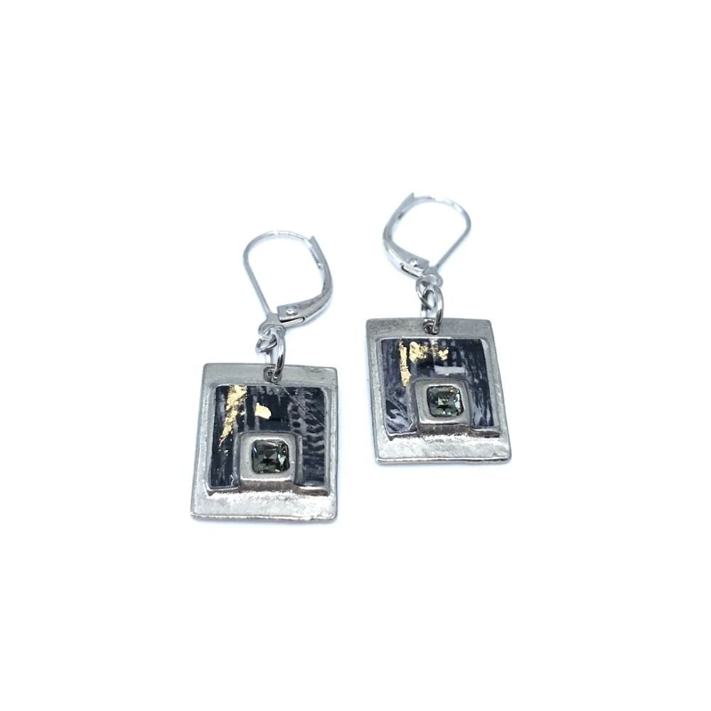 EA54-Boucles d'oreilles carrées avec cristal de swarovski-noir et or