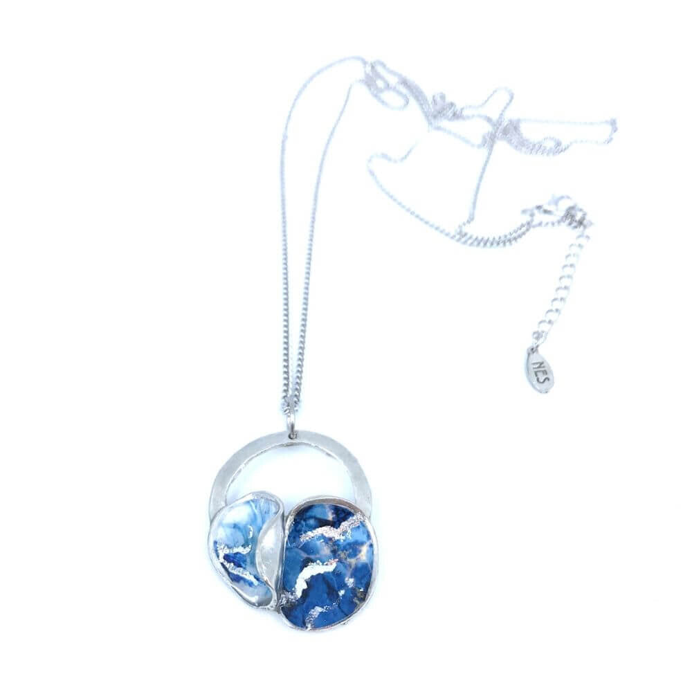 P215-pendentif bloom bleu et argent