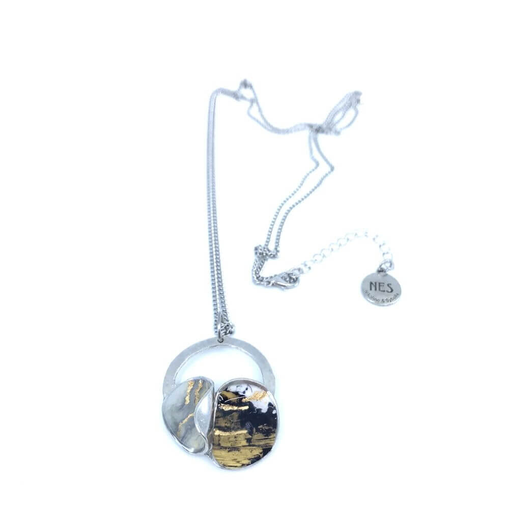 P215-pendentif bloom noir et or