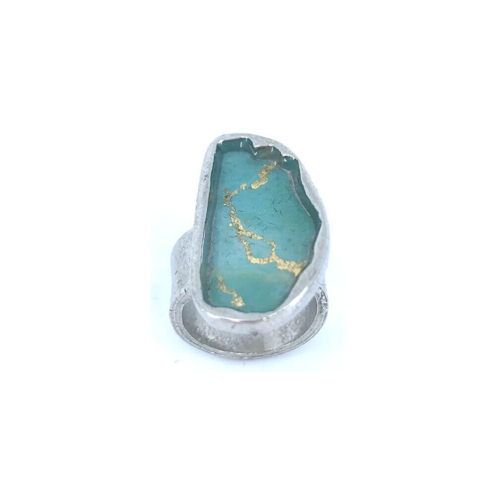 RG92-Bague galet de rivière aqua et or