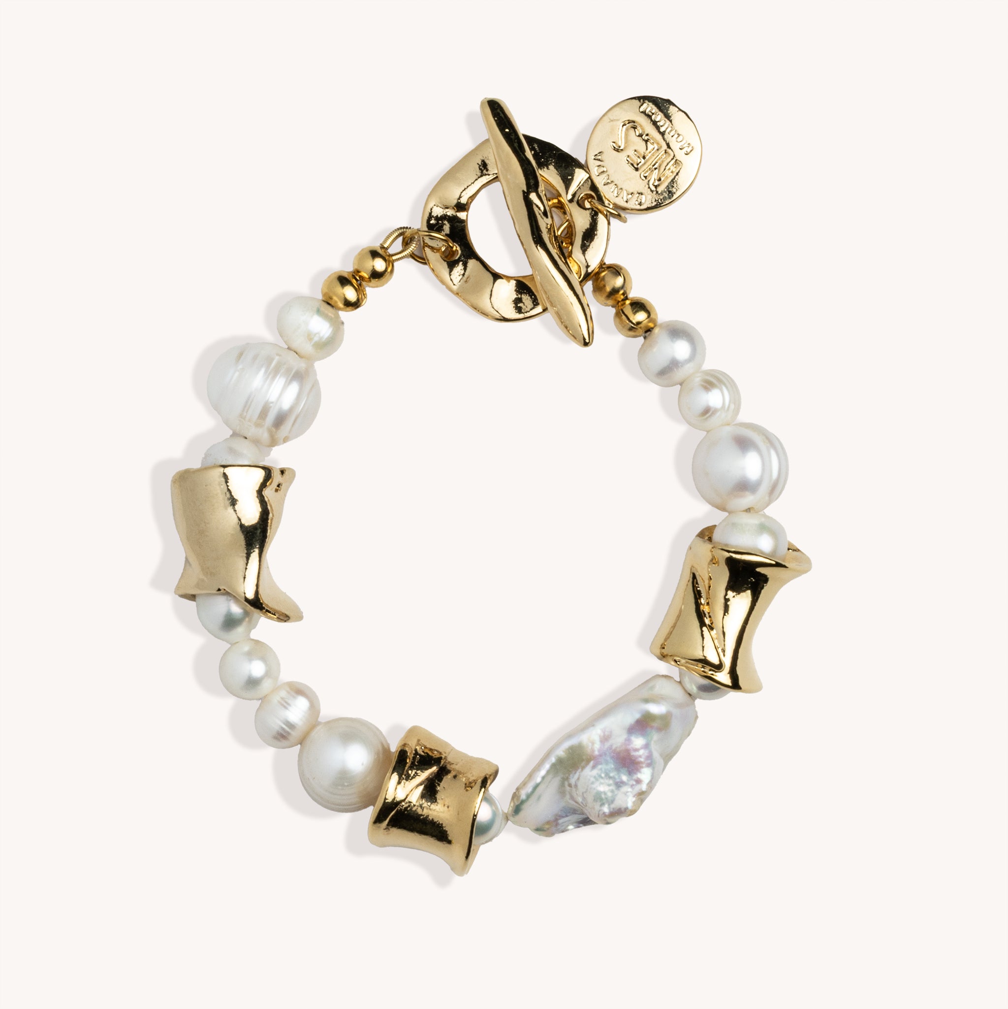 Grand bracelet Simone perles blanches – Plaqué or 14K