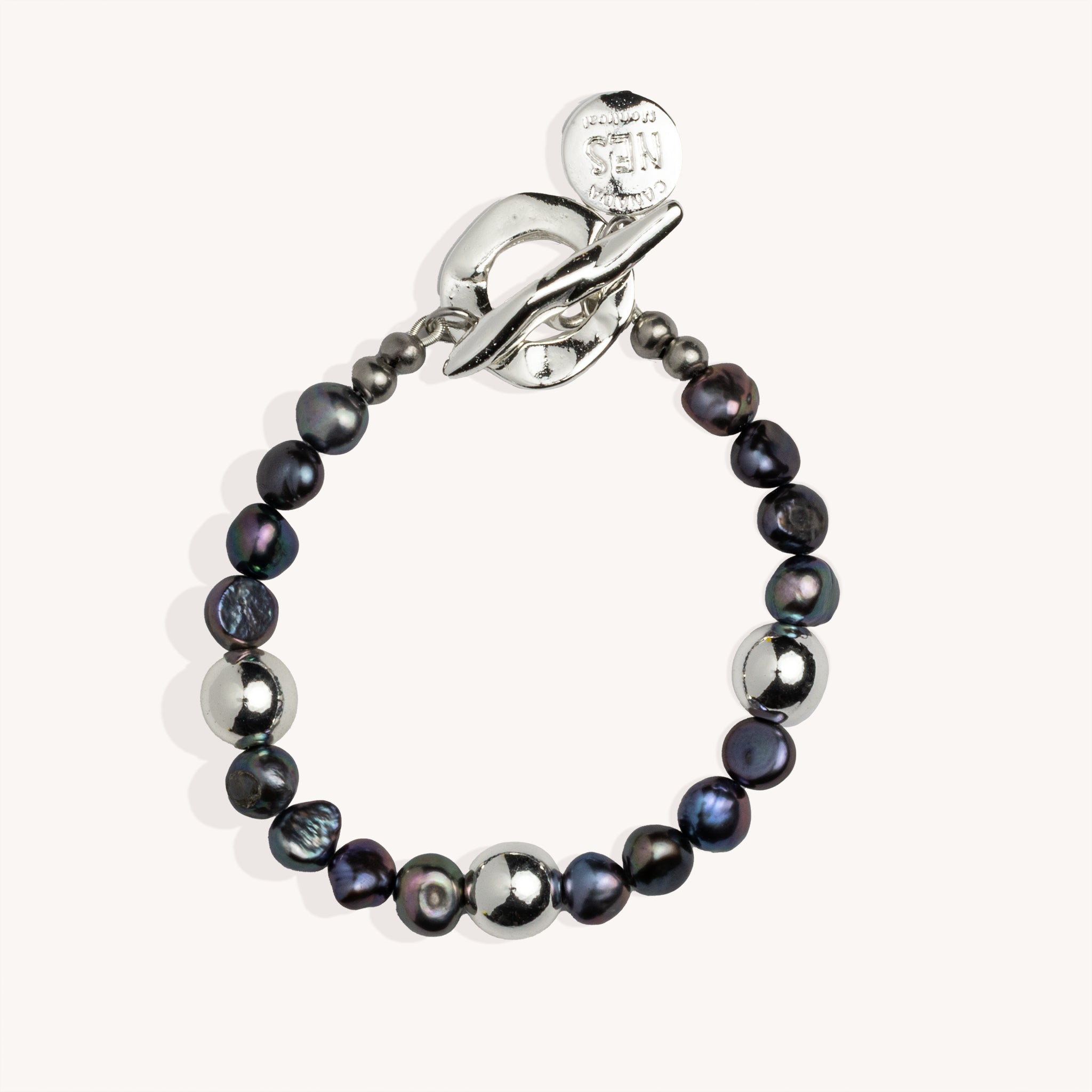 Bracelet Simone perles noires – Plaqué argent