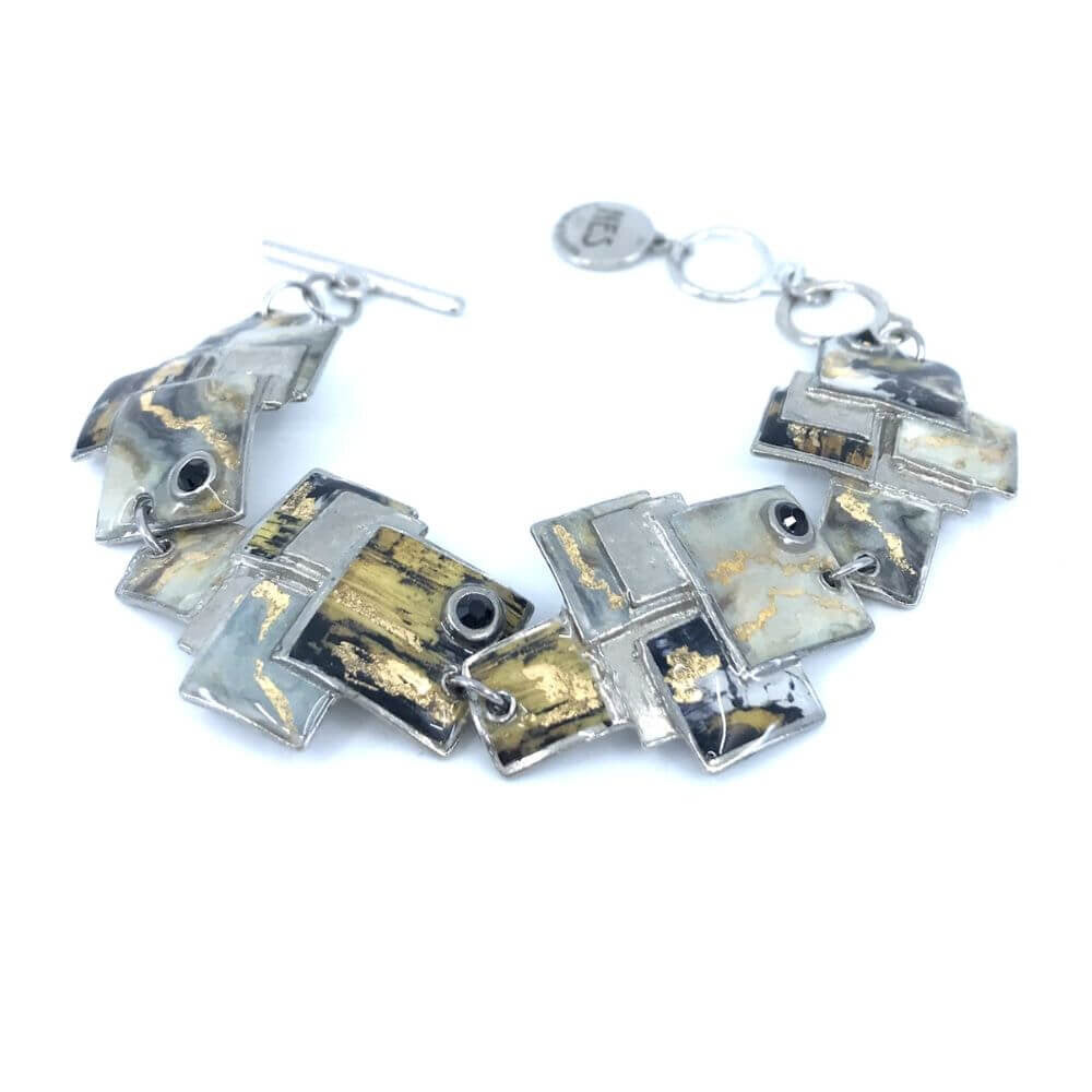 BR20-Bracelet en étain noir et or avec cristal