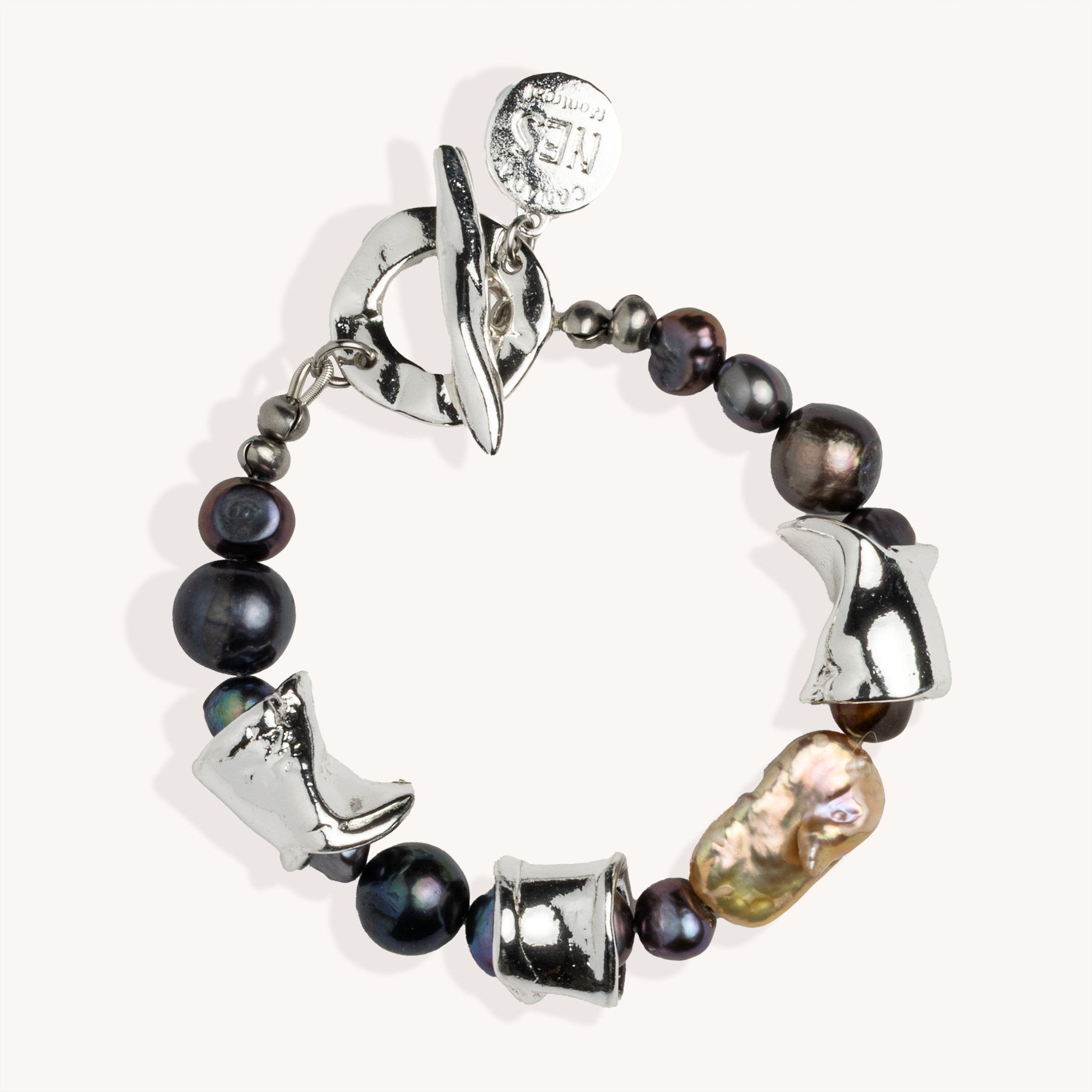 Grand bracelet Simone perles noires – Plaqué argent |
