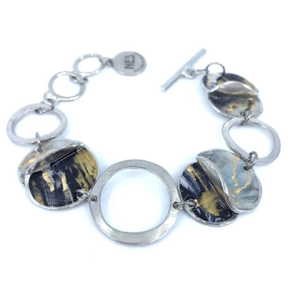 Bracelet rond en étain noir et or