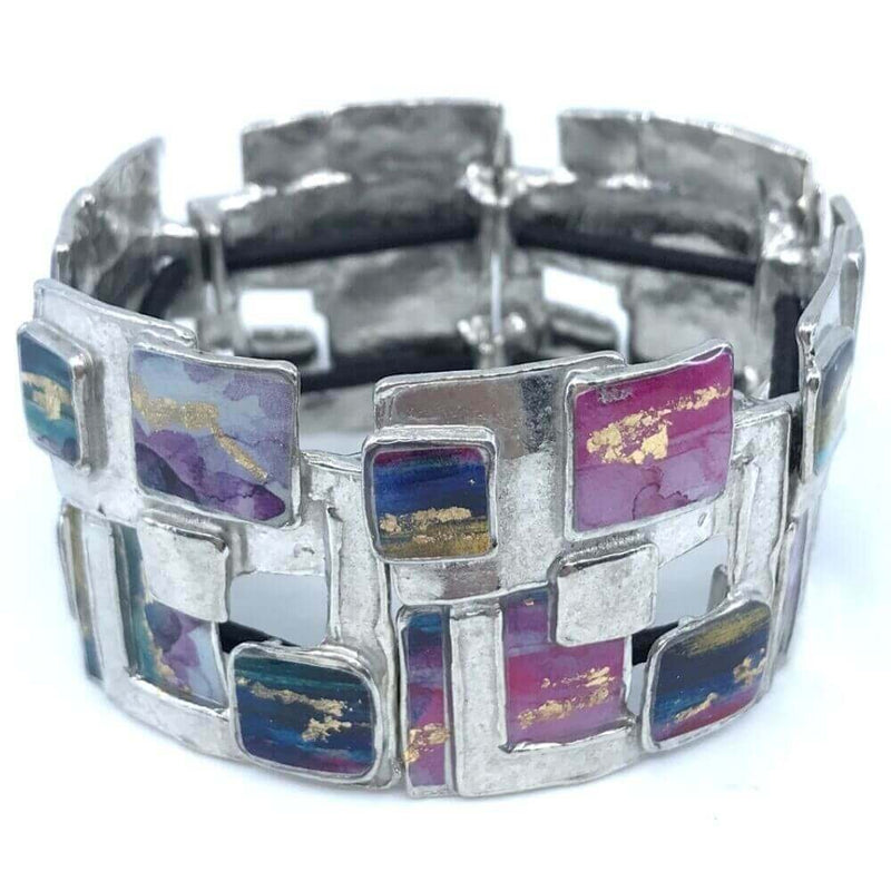 Bracelet élastique carreauté violet et or