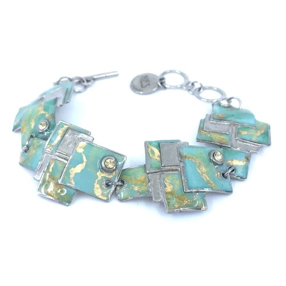 BR20-Bracelet en étain aqua et or