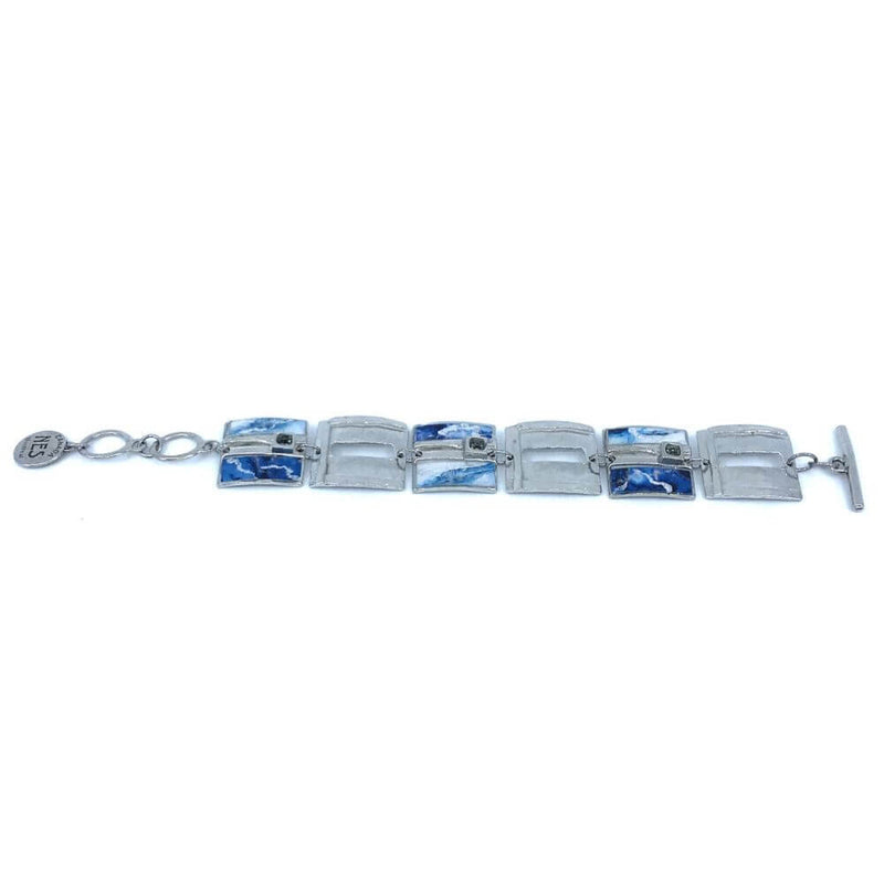 Bracelet carré en étain couleur bleu et argent avec cristaux