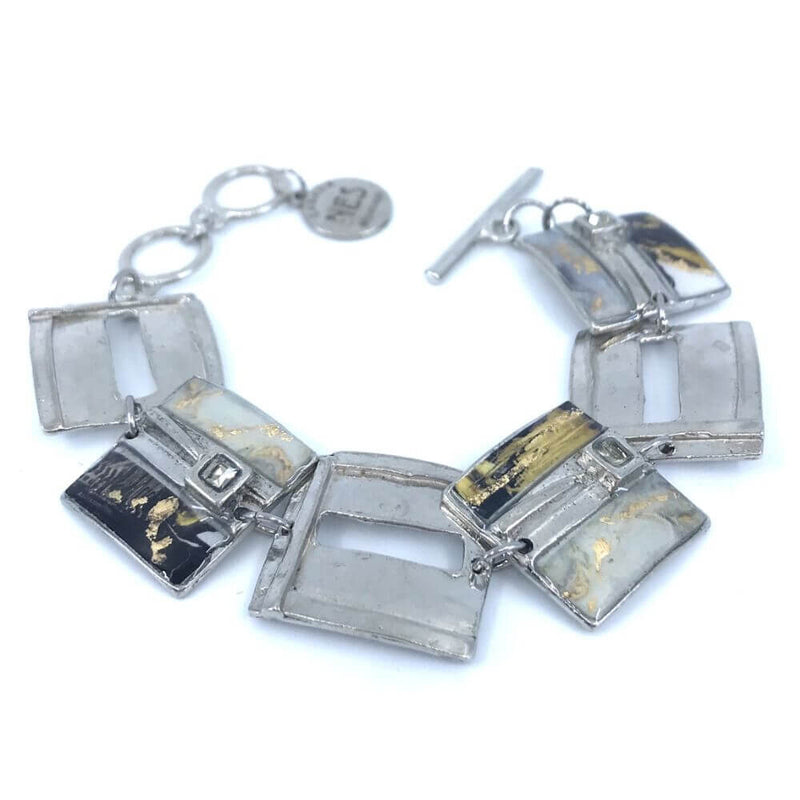 Bracelet carré en étain noir et or avec cristal