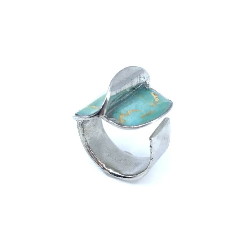 Bague bloom aqua et or