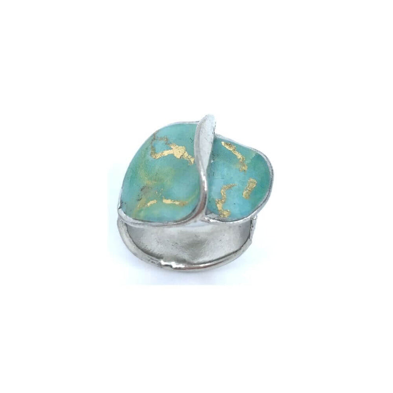 Bague bloom aqua et or