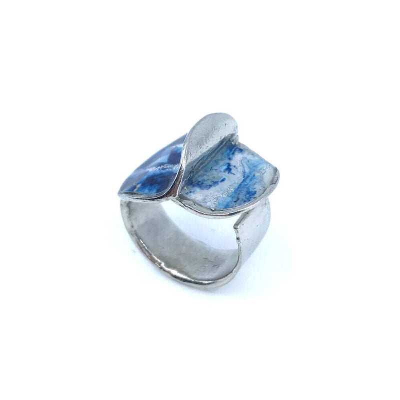 Bague bloom bleu et argent