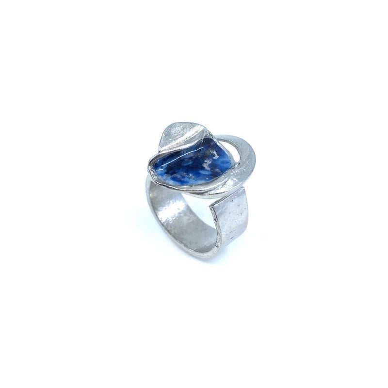 Double blue and silver bloom ring