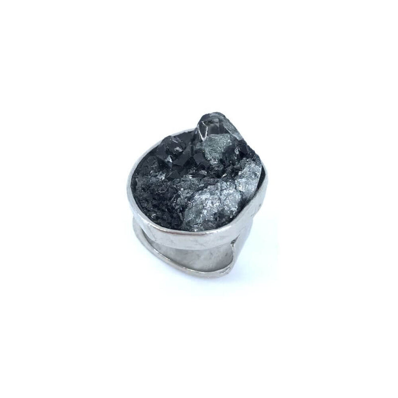 Bague géode avec pierre noir