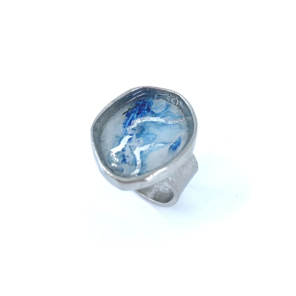 Bague géode bleu et argent