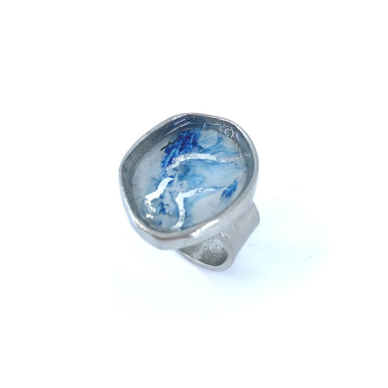 Bague géode bleu et argent