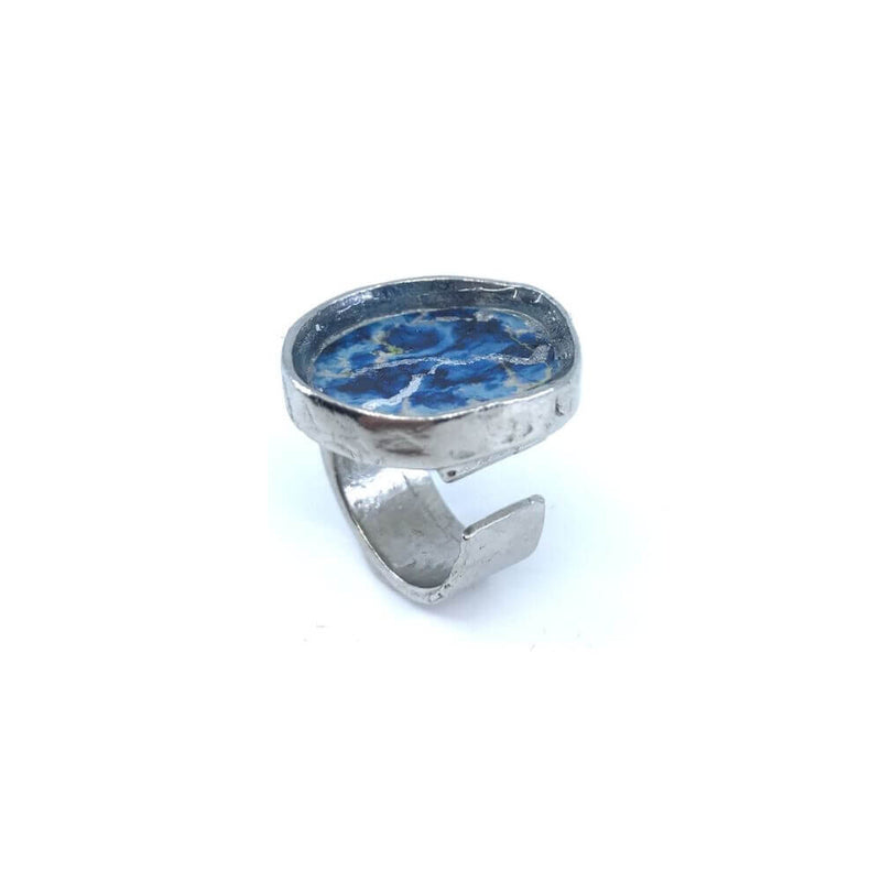 Bague géode bleu et argent