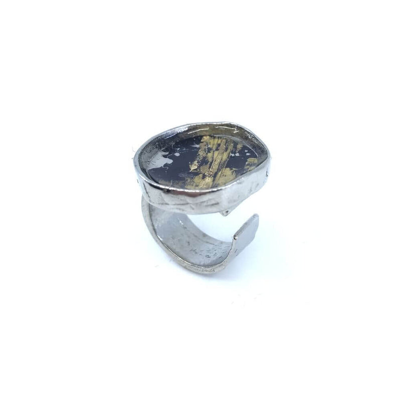 Bague géode noir et or