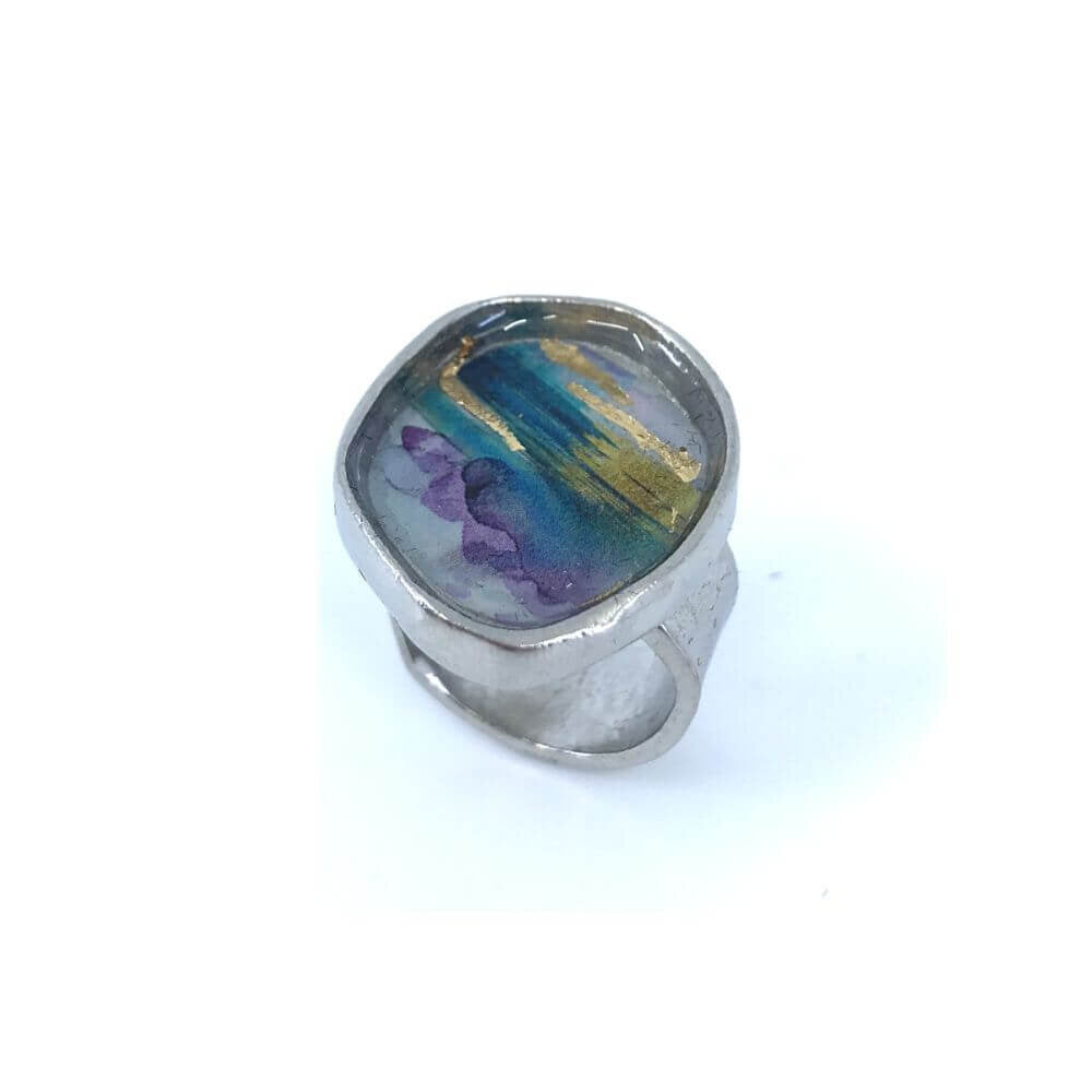 Bague géode violet et or