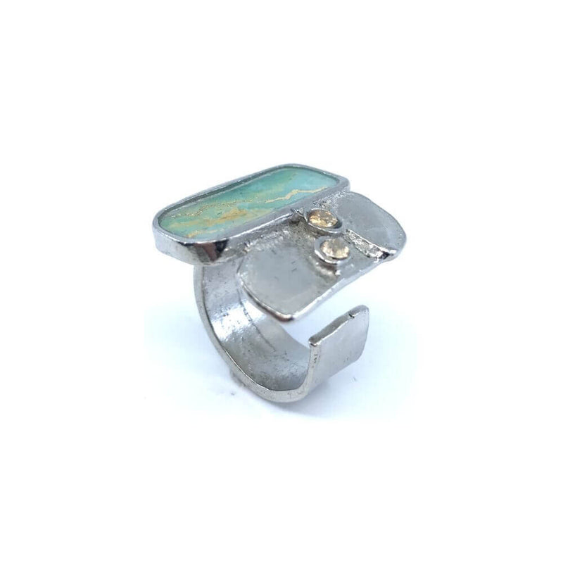Bague satellite aqua et or..Aqua and gold satellite ring....