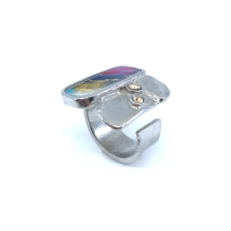 Bague satellite violet et or